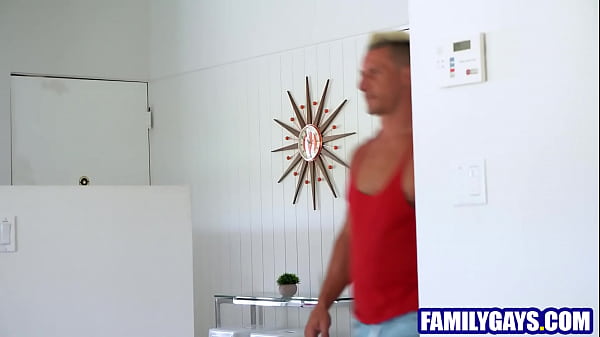 Gay step dad & step son masturbate & fuck together