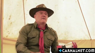 Scoutmaster Dillon Stone and his scouts Mike Edge and Noah White inside the tent having a steamy outdoor gay fuck sesh